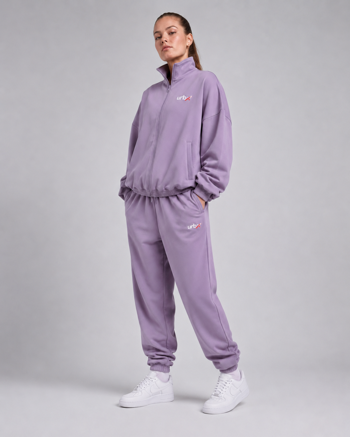 URBX Oversized Tracksuit Lavender - Front angle right full body