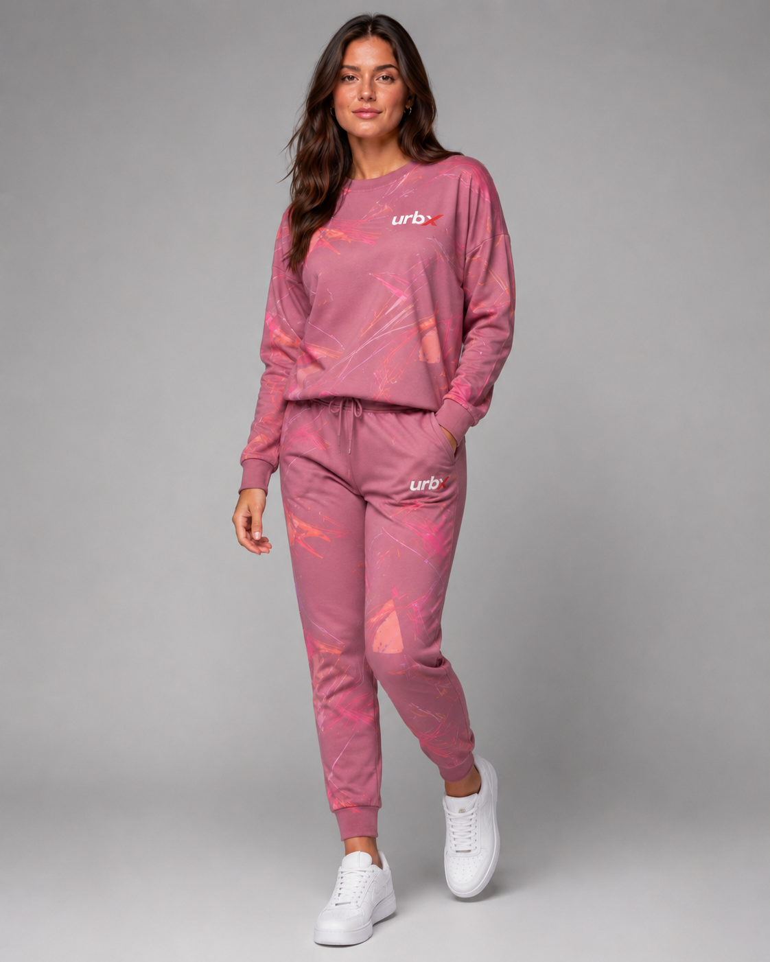 URBX Graphic Loungewear Set Dusty Rose – Front relaxed view