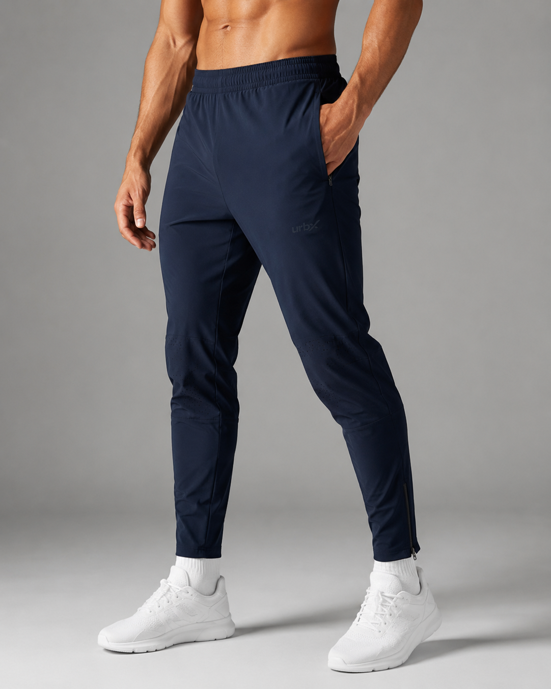 URBX Woven Tapered Training Pants Navy - Front angle view
