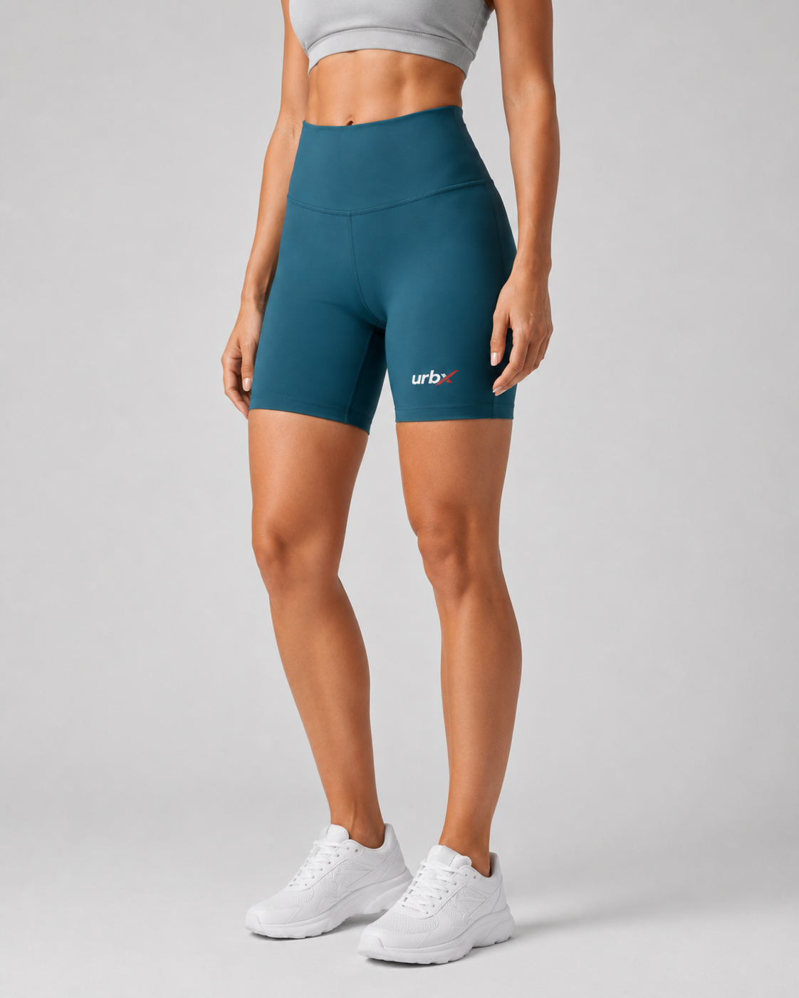 URBX High-Waist Biker Shorts Teal - Three Quarter Front View