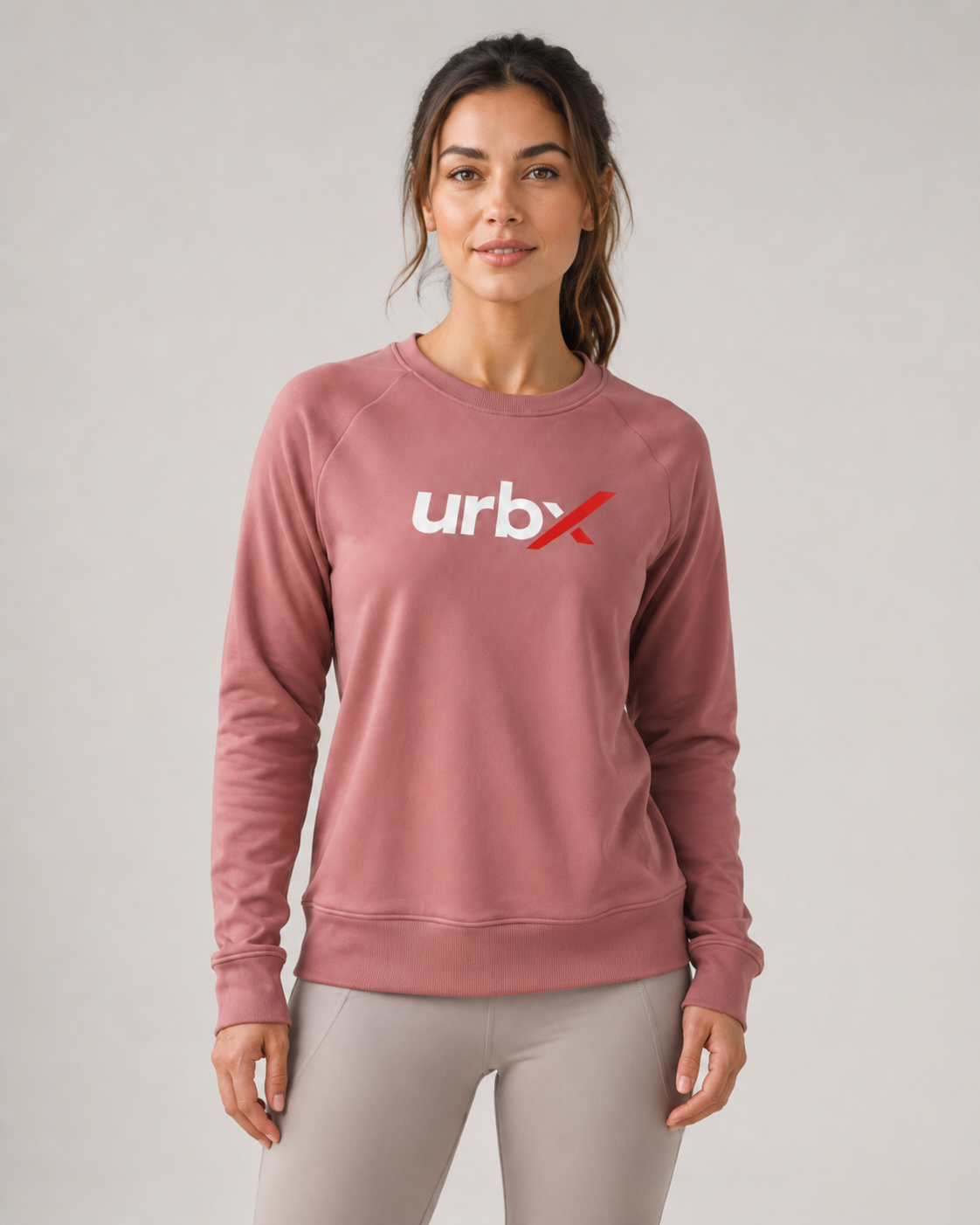 URBX Signature Crew Neck Sweatshirt Dusty Rose - Full Body Front Straight