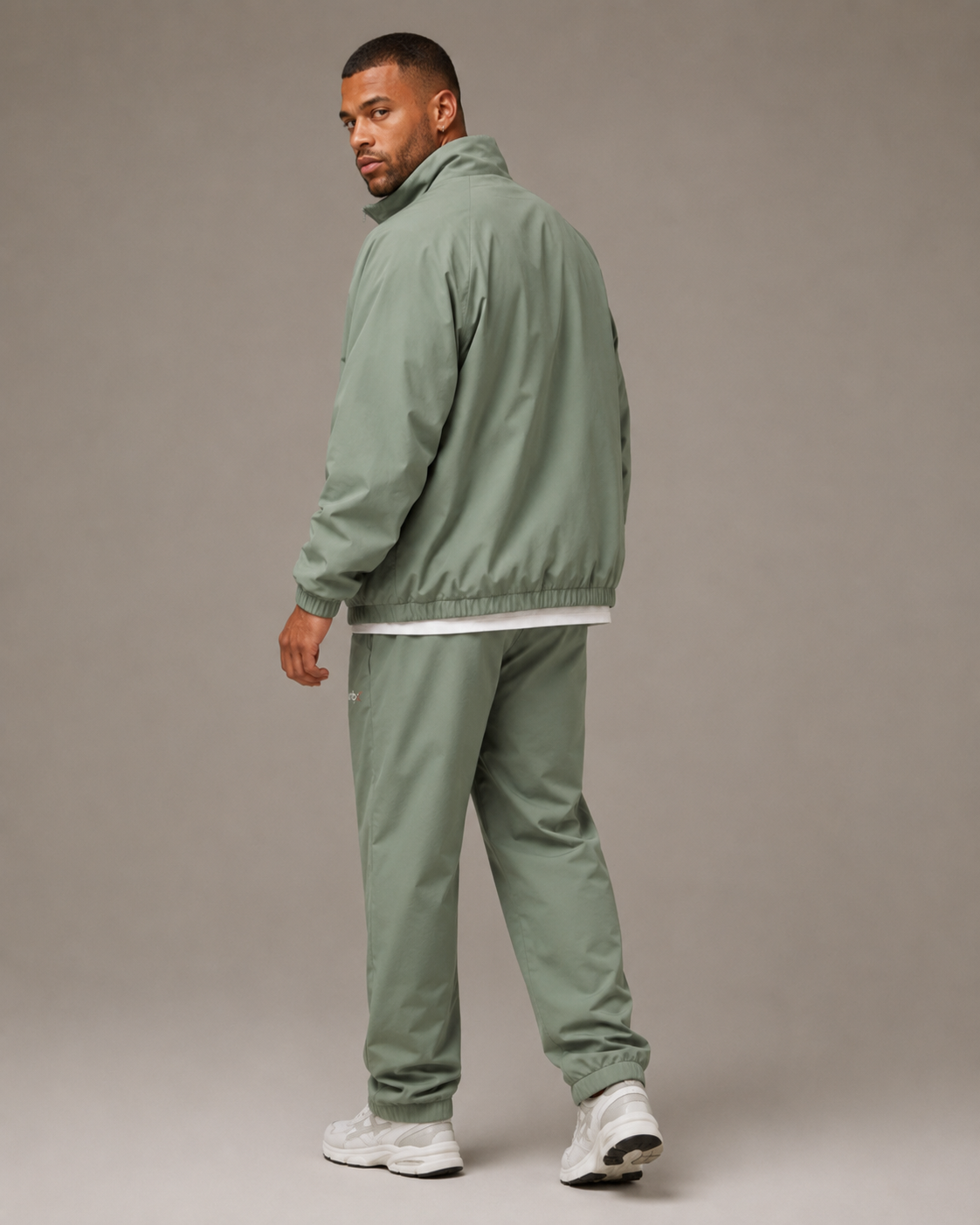 URBX Woven Zip Jacket Sage Green - Back angle right