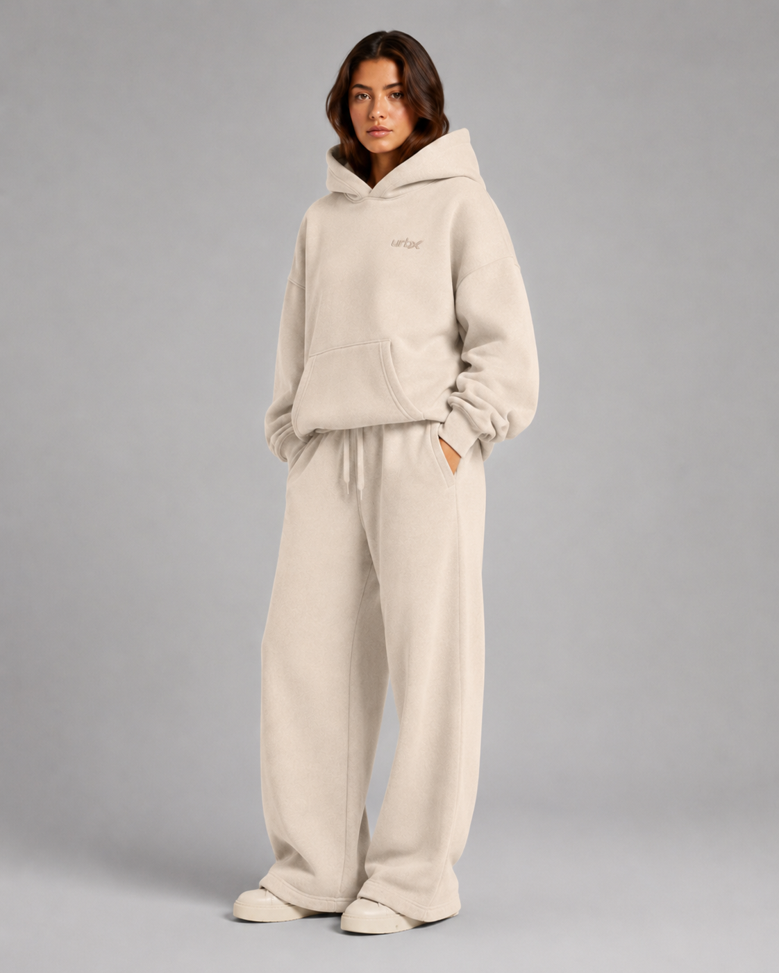 URBX Heavyweight Oversized Loungewear Set Oatmeal - Side view