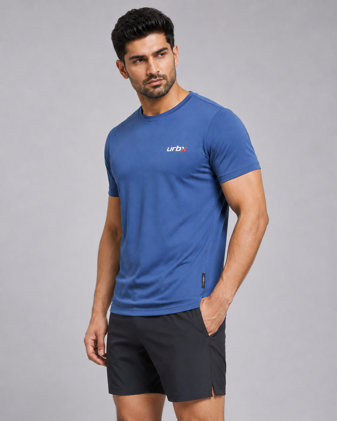 URBX Essential Training Tee Steel Blue - Side Profile