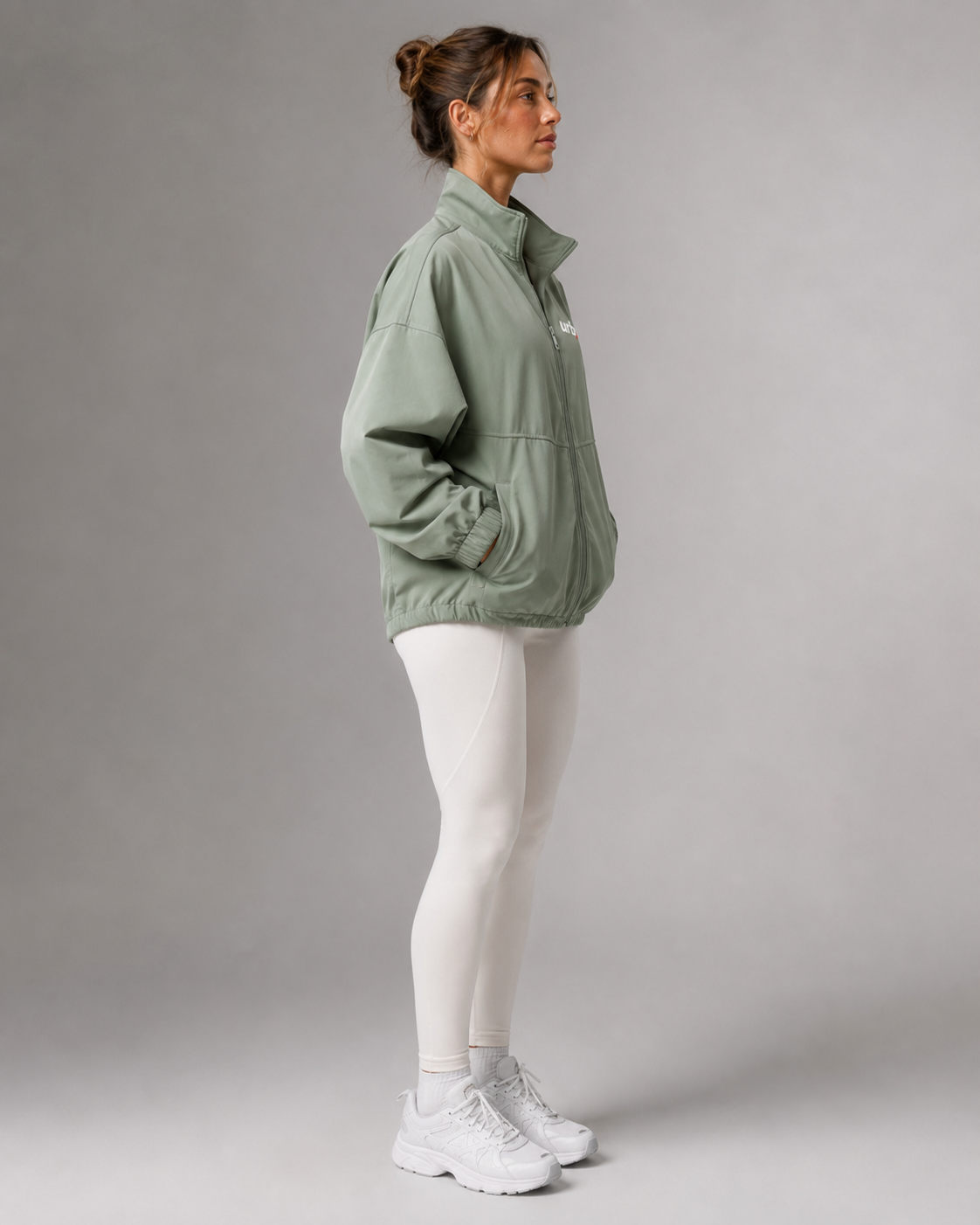 URBX Oversized Zip Jacket Sage Green - Side profile right