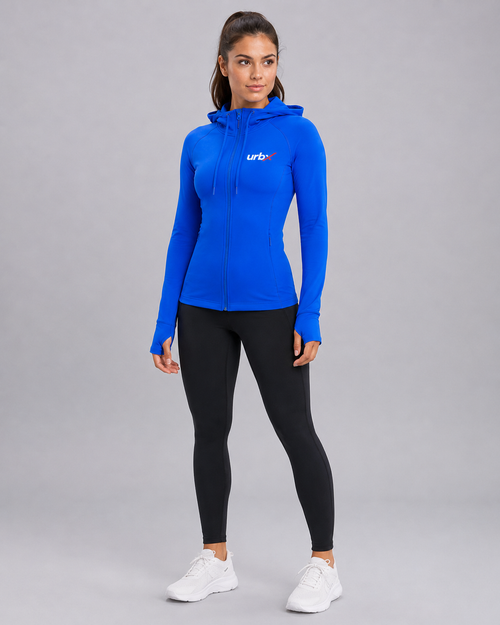 URBX Fitted Zip-Up Hoodie Jacket Electric Blue – Front angle view