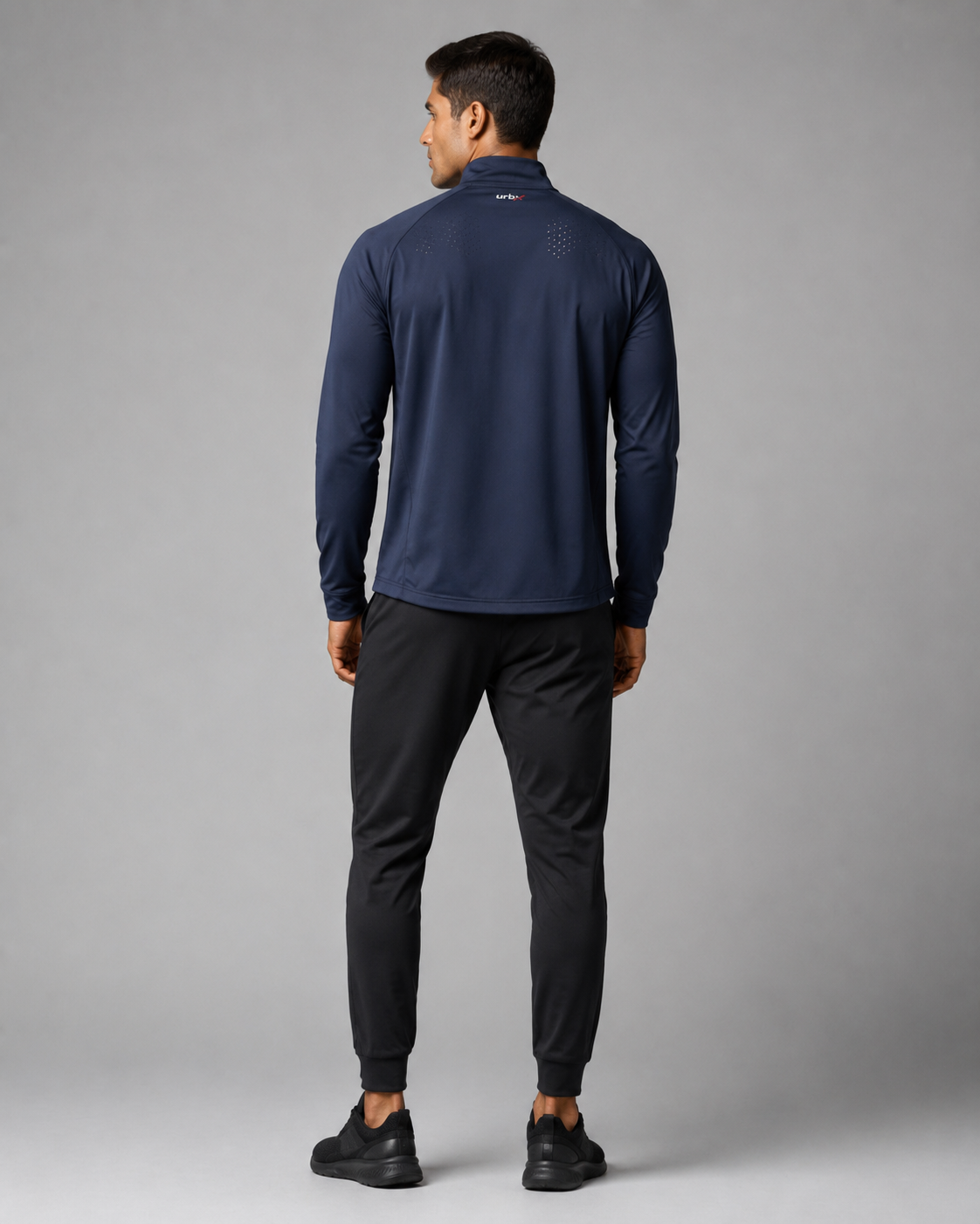 URBX Pro Full-Zip Track Jacket Navy - Back view showing ventilation