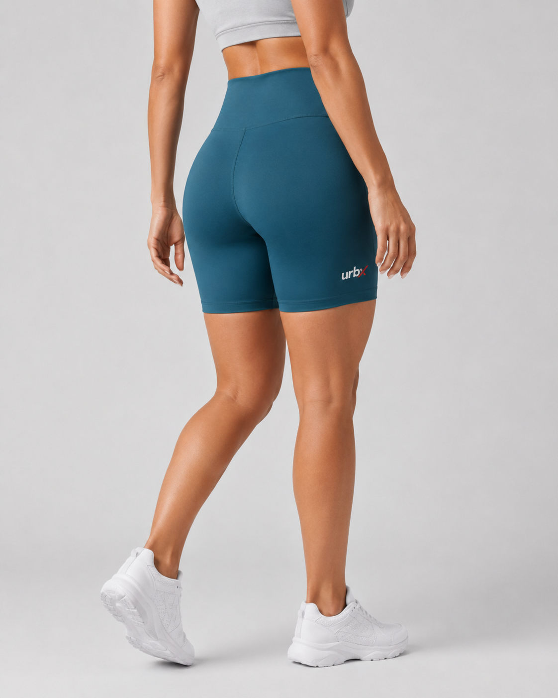 URBX High-Waist Biker Shorts Teal - Back Three Quarter View