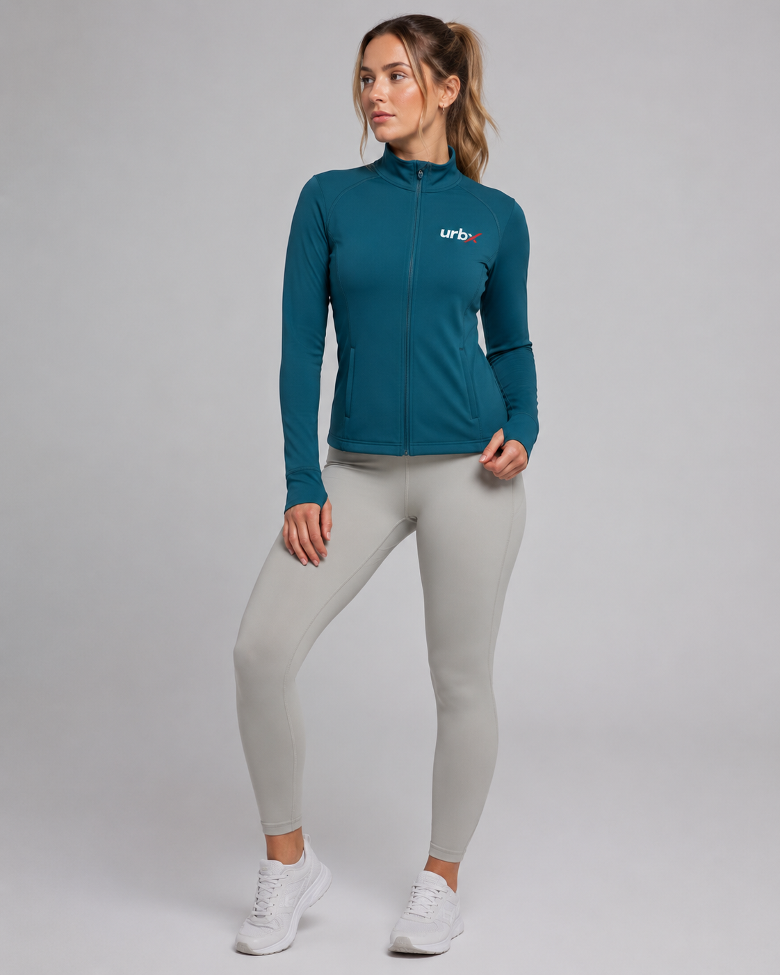 URBX Women Pro Full-Zip Jacket Teal - Three Quarter Front View