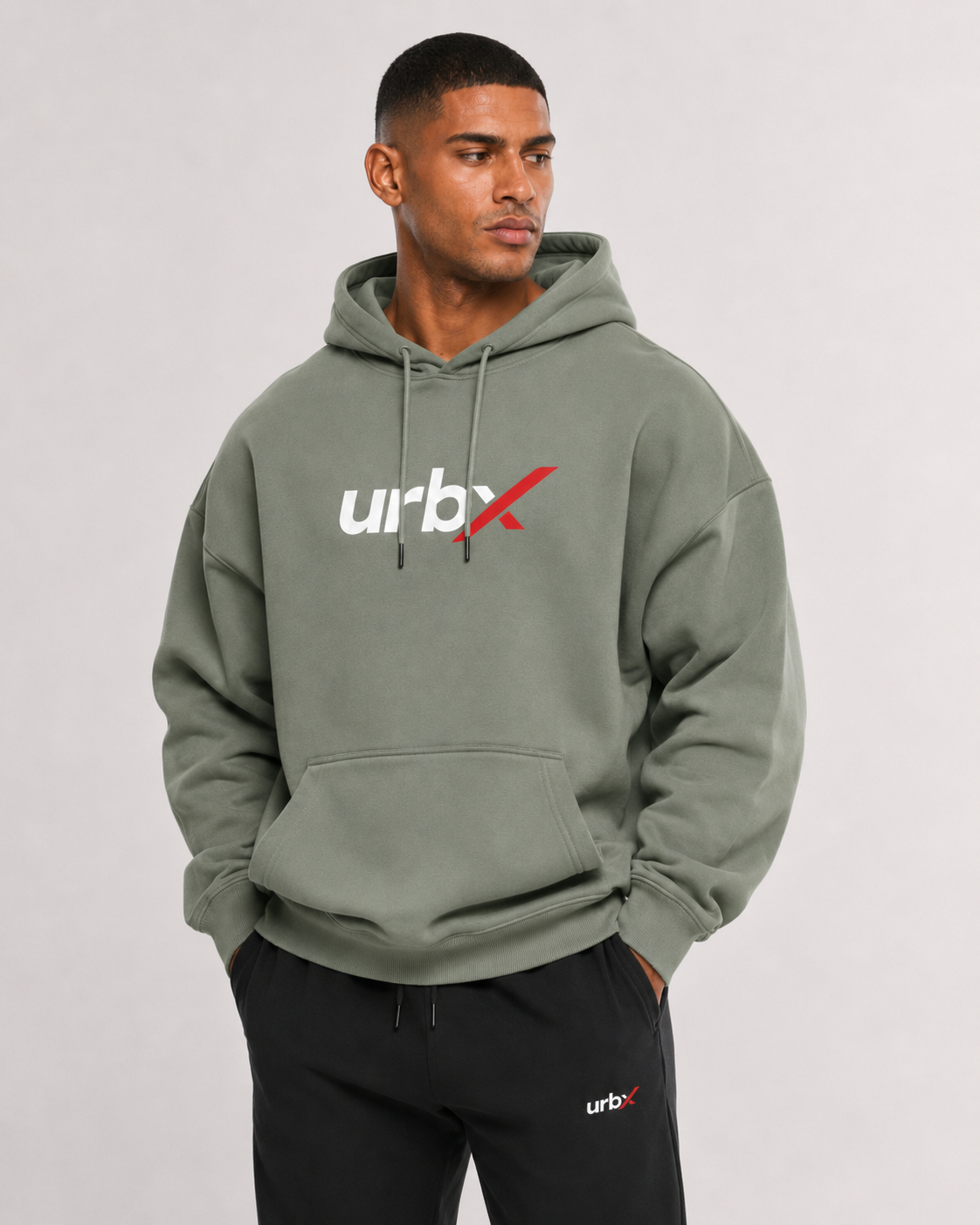 URBX Oversized Hoodie Sage Green - Front straight
