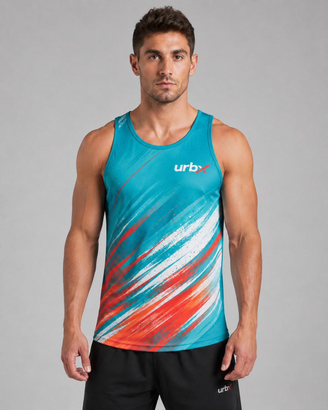 URBX Graphic Performance Tank Top Teal – Front angle view 1