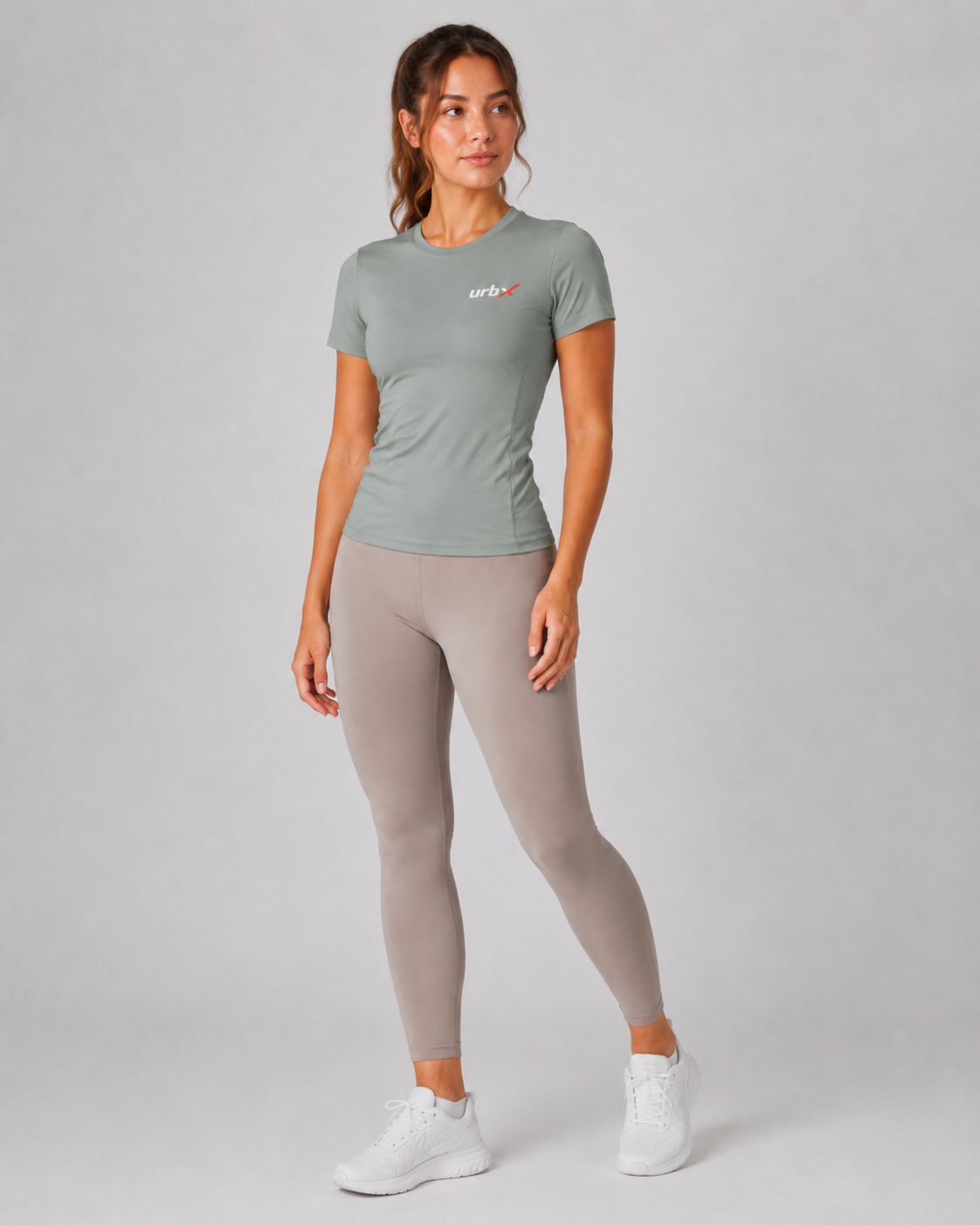 URBX Fitted Performance Tee Sage – Walking front view