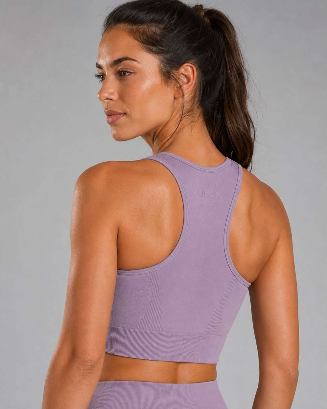 URBX Seamless Ribbed Racerback Crop Tank Dusty Mauve - Back racerback view