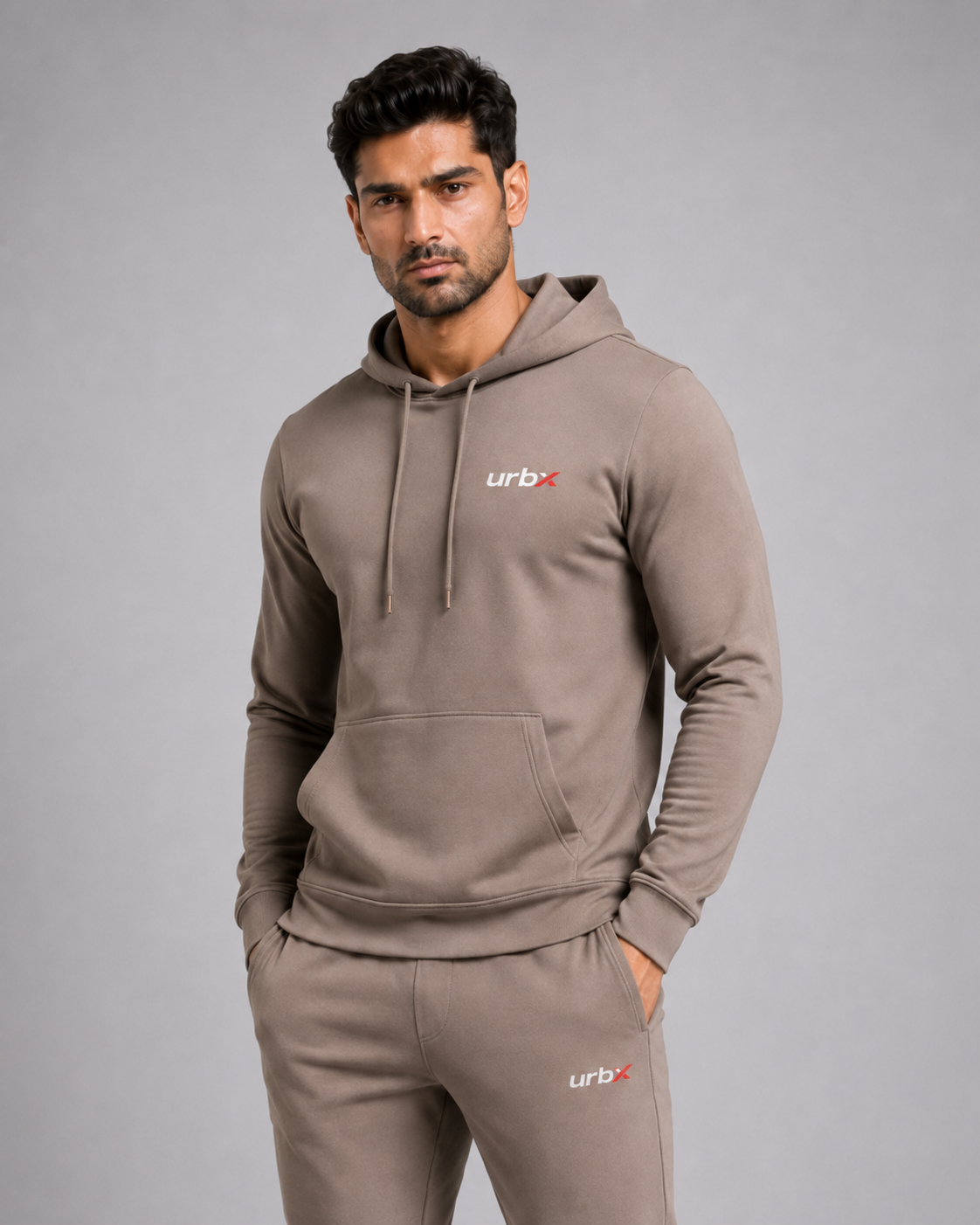 URBX Signature Tracksuit Mocha - Front Relaxed Pose