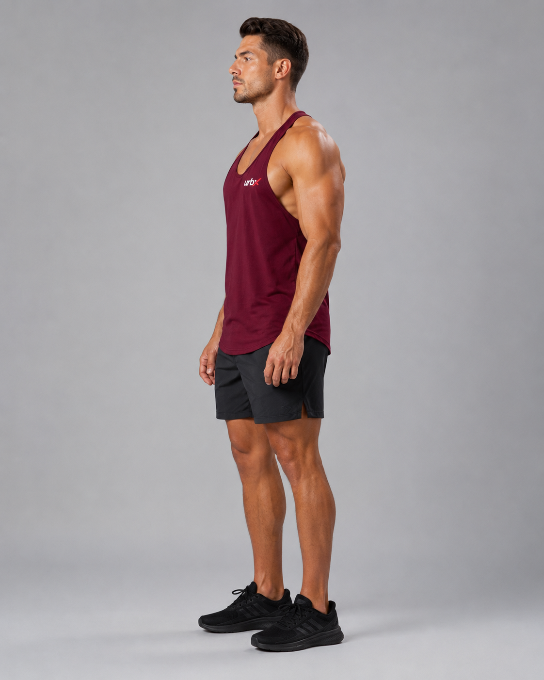 URBX Racerback Stringer Tank Burgundy - Side view