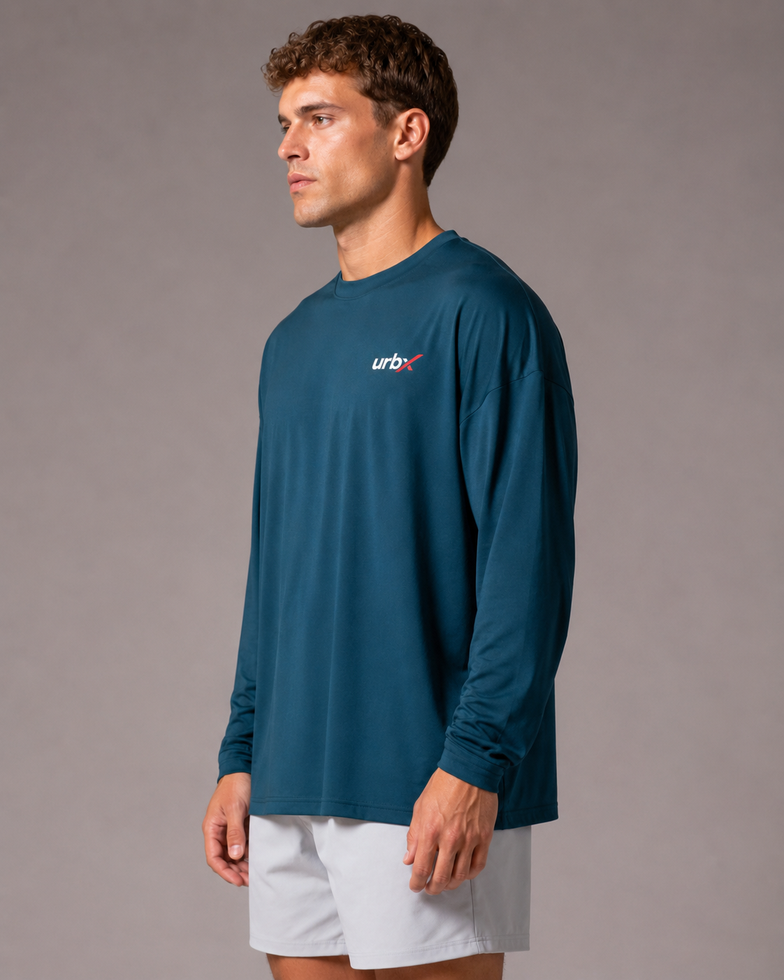 URBX Oversized Long Sleeve Top Ocean Teal - Side view