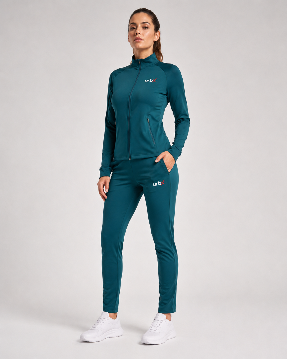 URBX Women Signature Tracksuit Deep Teal - Side Profile Left