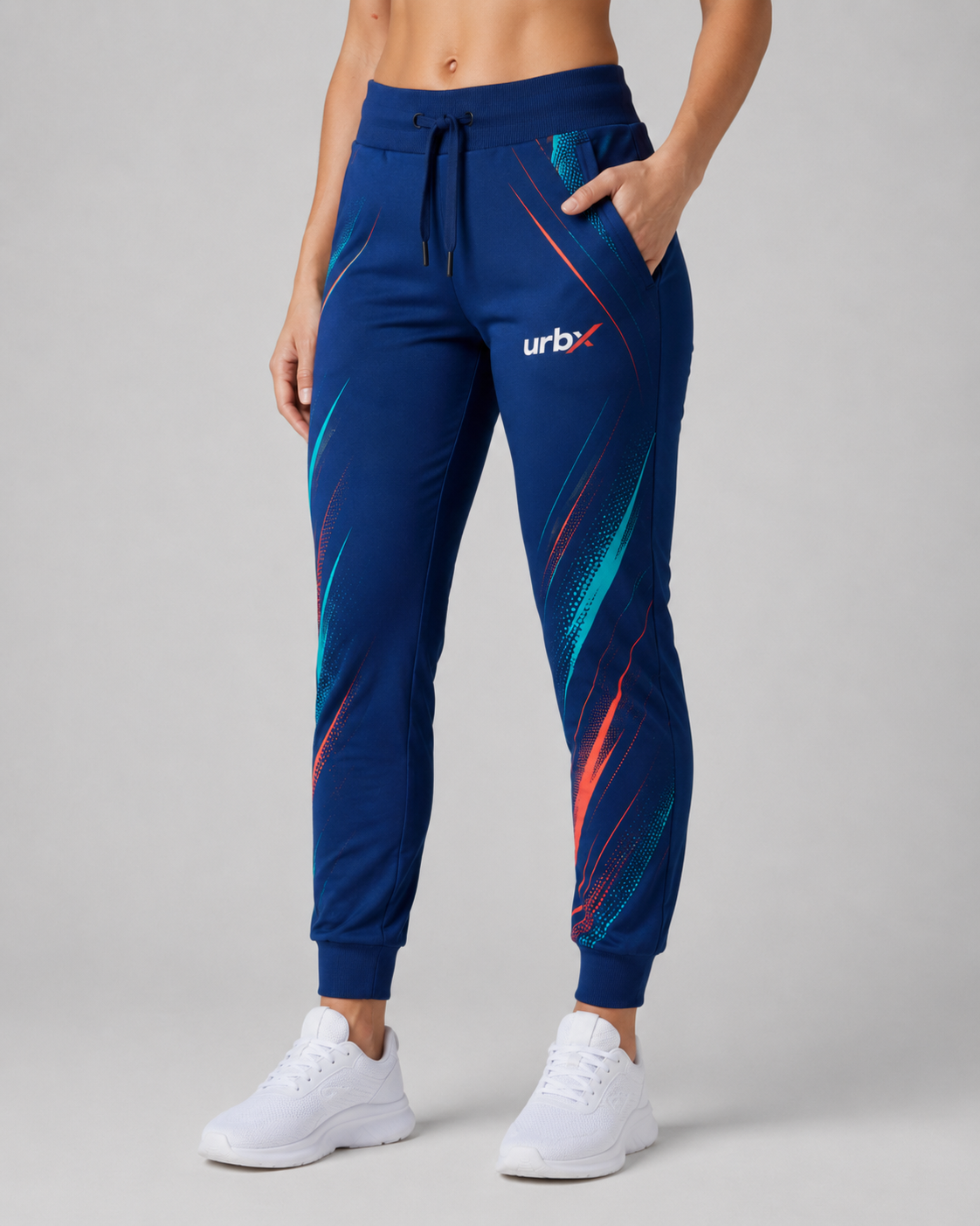 URBX Graphic Performance Joggers Navy Blue – Front angle view 1