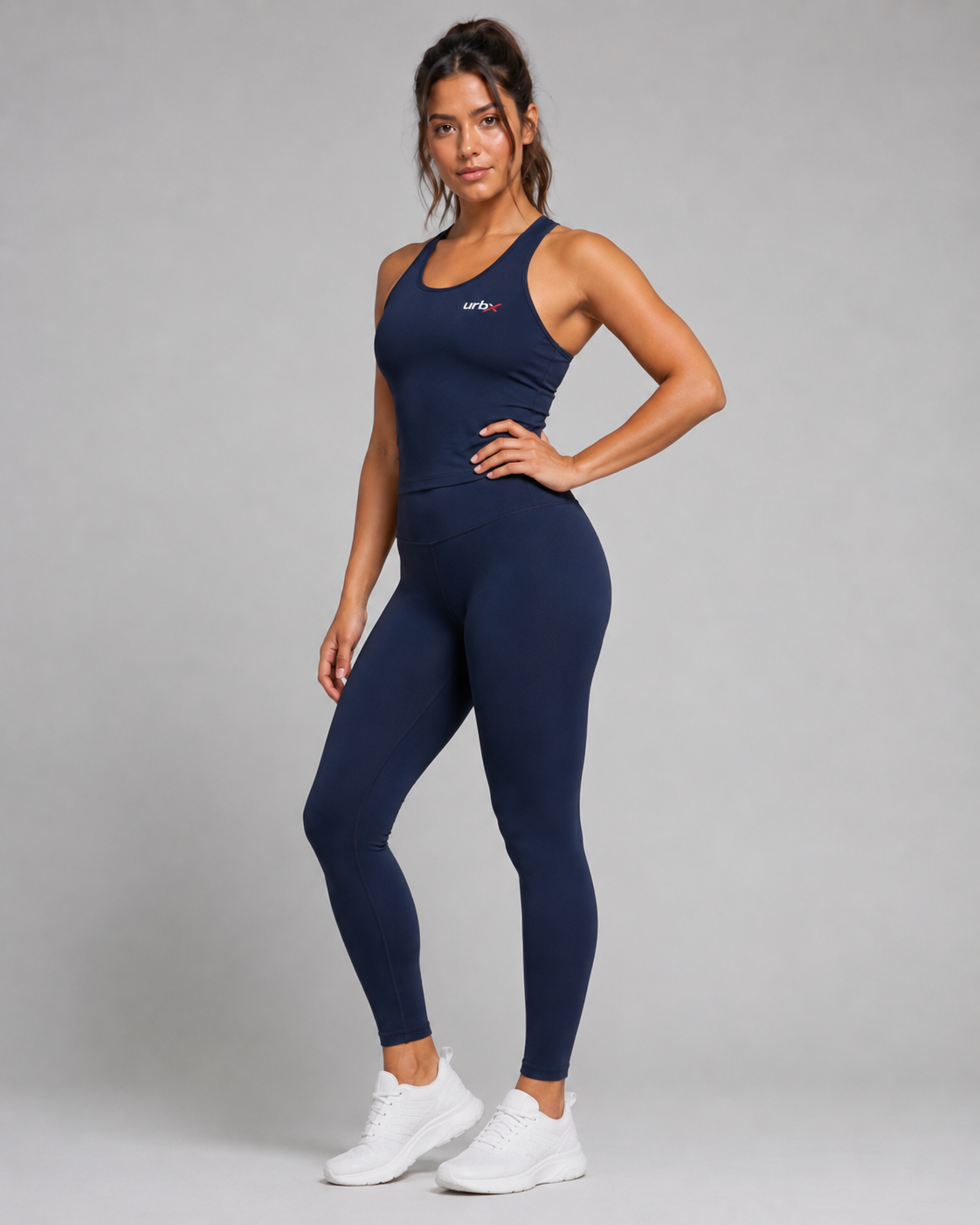URBX Seamless Co-Ord Set Navy – Side angle view