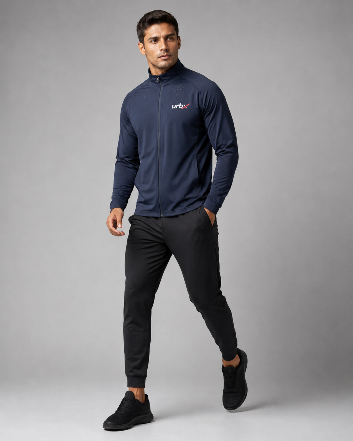 URBX Pro Full-Zip Track Jacket Navy - Full body lifestyle view