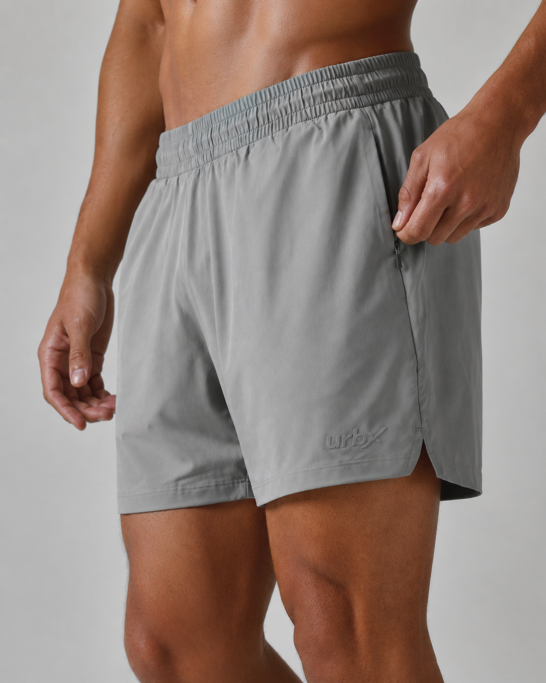 URBX Woven Training Shorts Grey - Pocket detail close-up