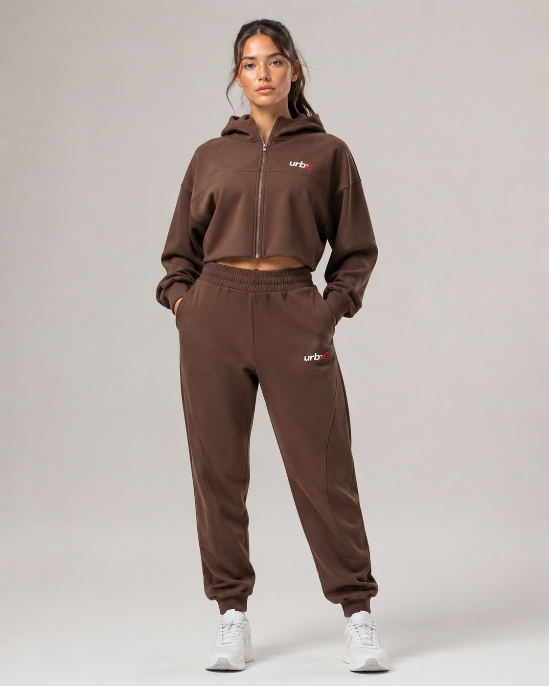 URBX Cropped Zip-Up Tracksuit – Dark Chocolate