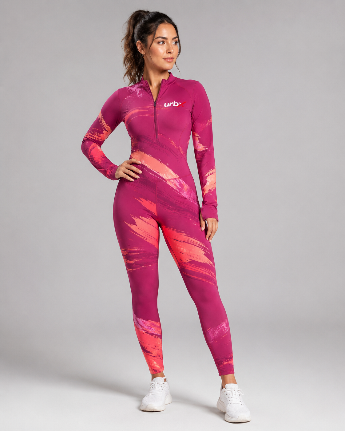 URBX Graphic Performance Jumpsuit Magenta – Front straight view
