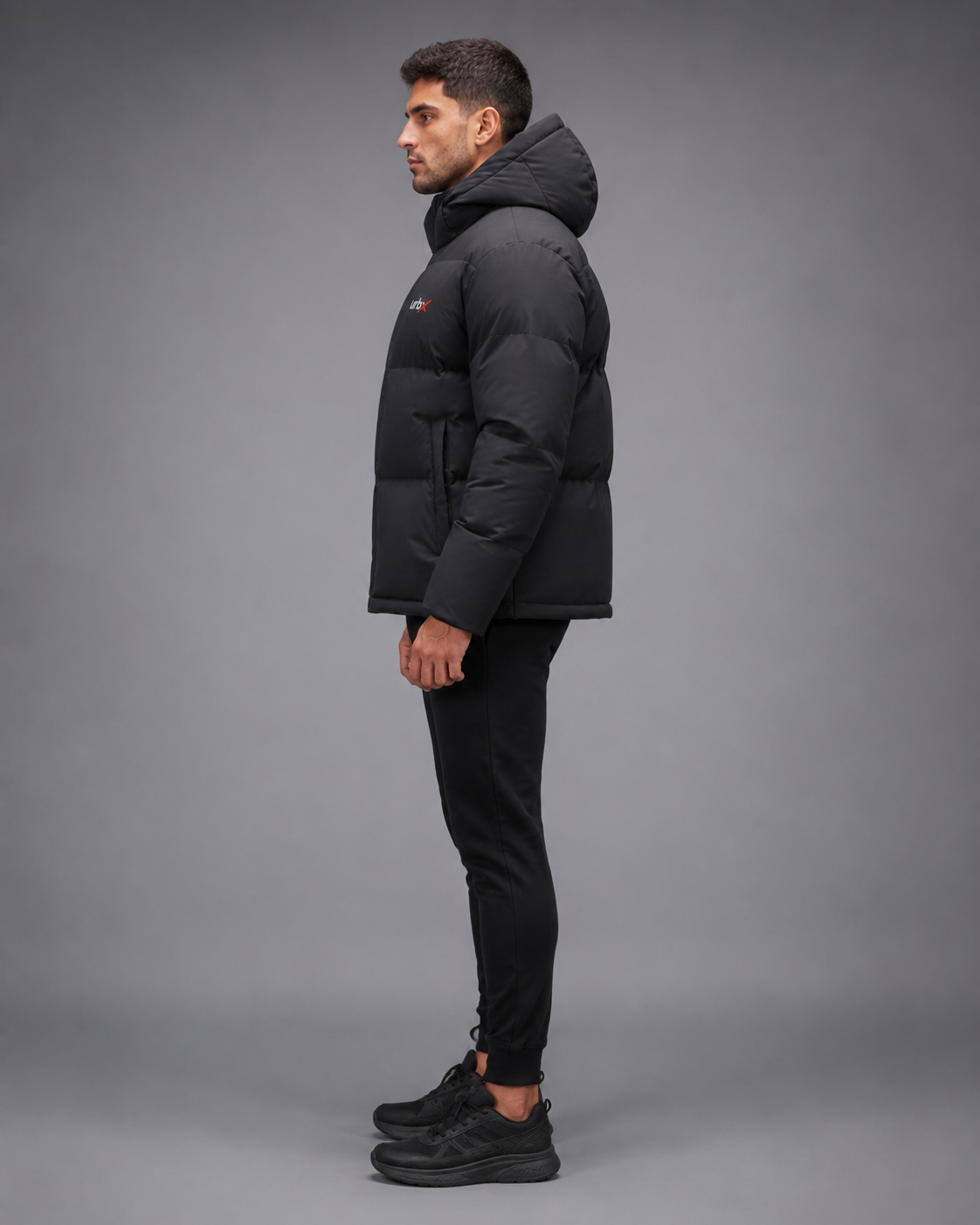 URBX Oversized Puffer Jacket Black - Side view