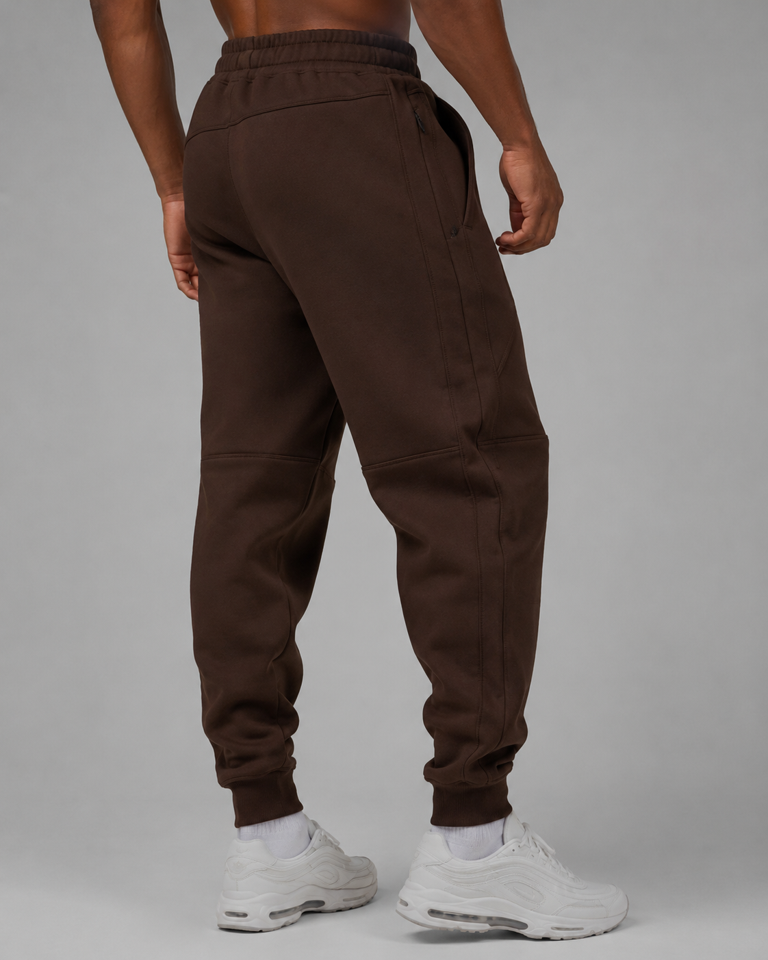 URBX Heavyweight Panelled Joggers Dark Chocolate - Back angle view