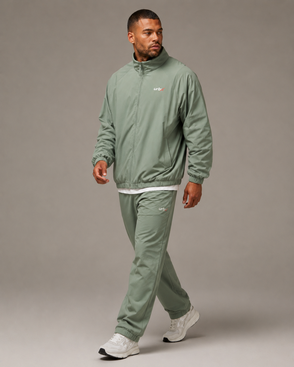 URBX Woven Zip Jacket Sage Green - Side profile