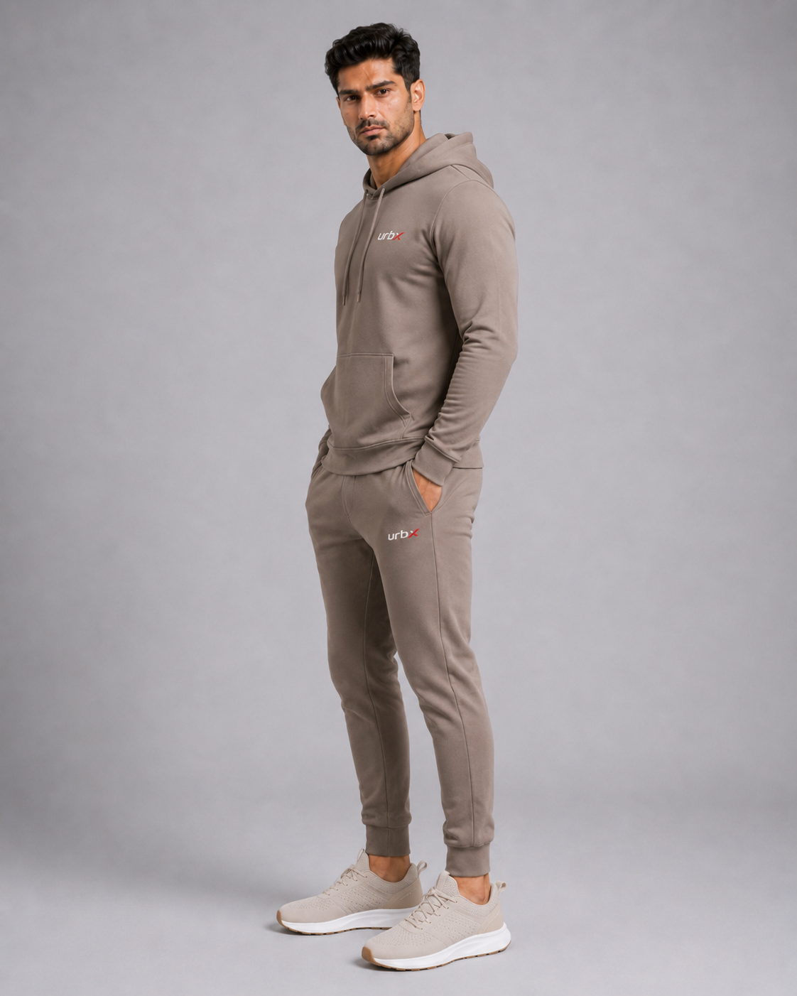 URBX Signature Tracksuit Mocha - Side Walking View
