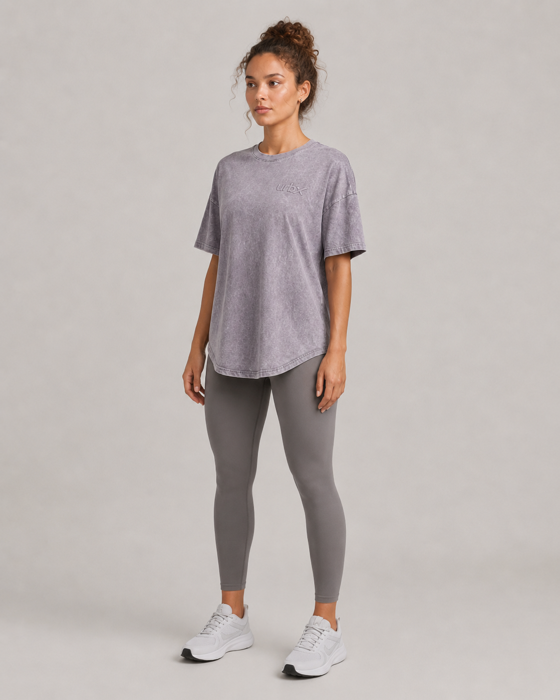 URBX Washed Oversized Tee Lavender Grey - Side view