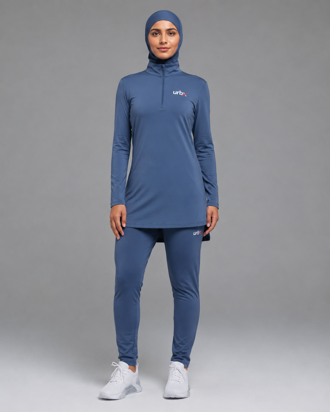 URBX Modest Activewear Set Steel Blue – Front straight view