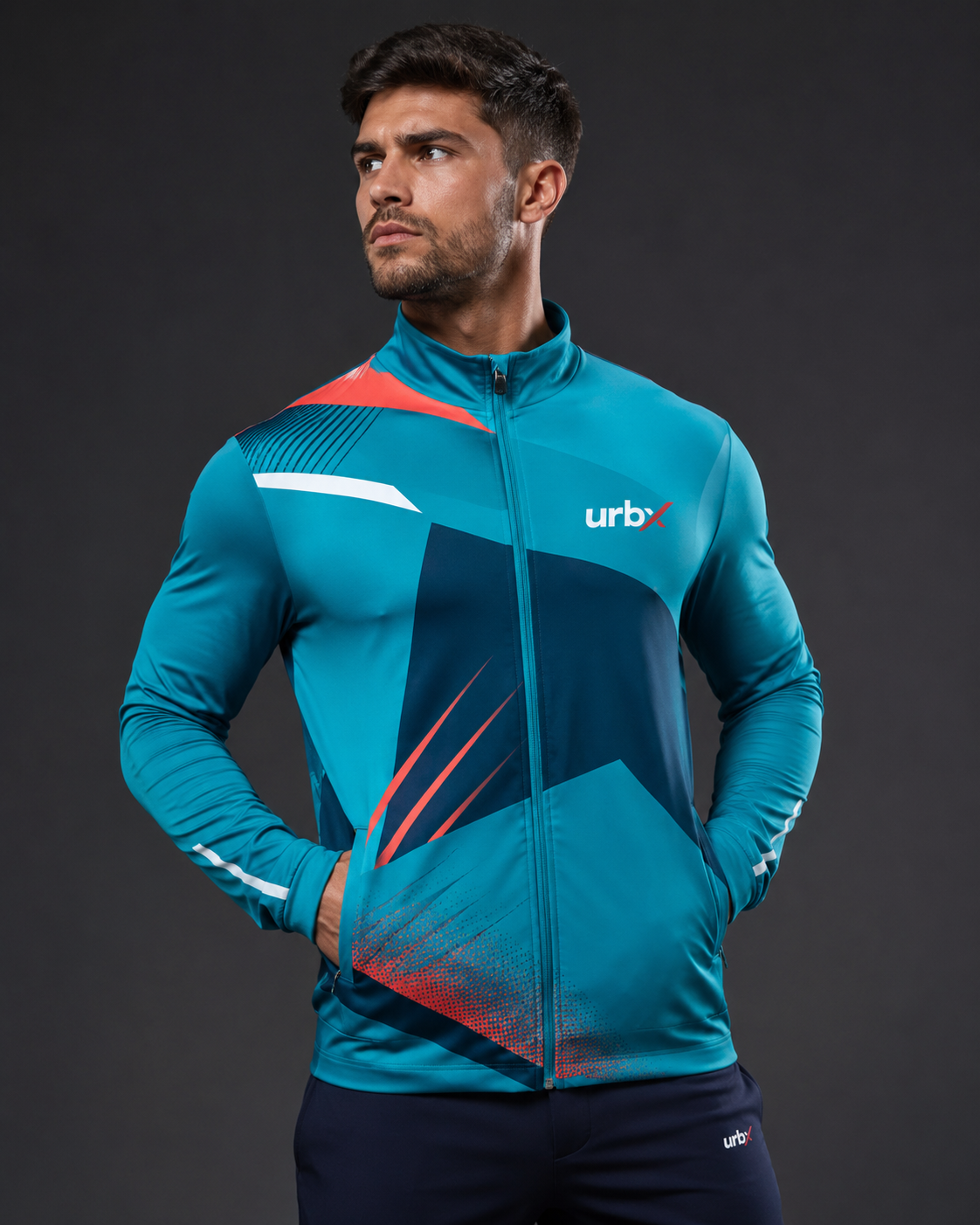 URBX Graphic Performance Jacket Teal – Front straight view