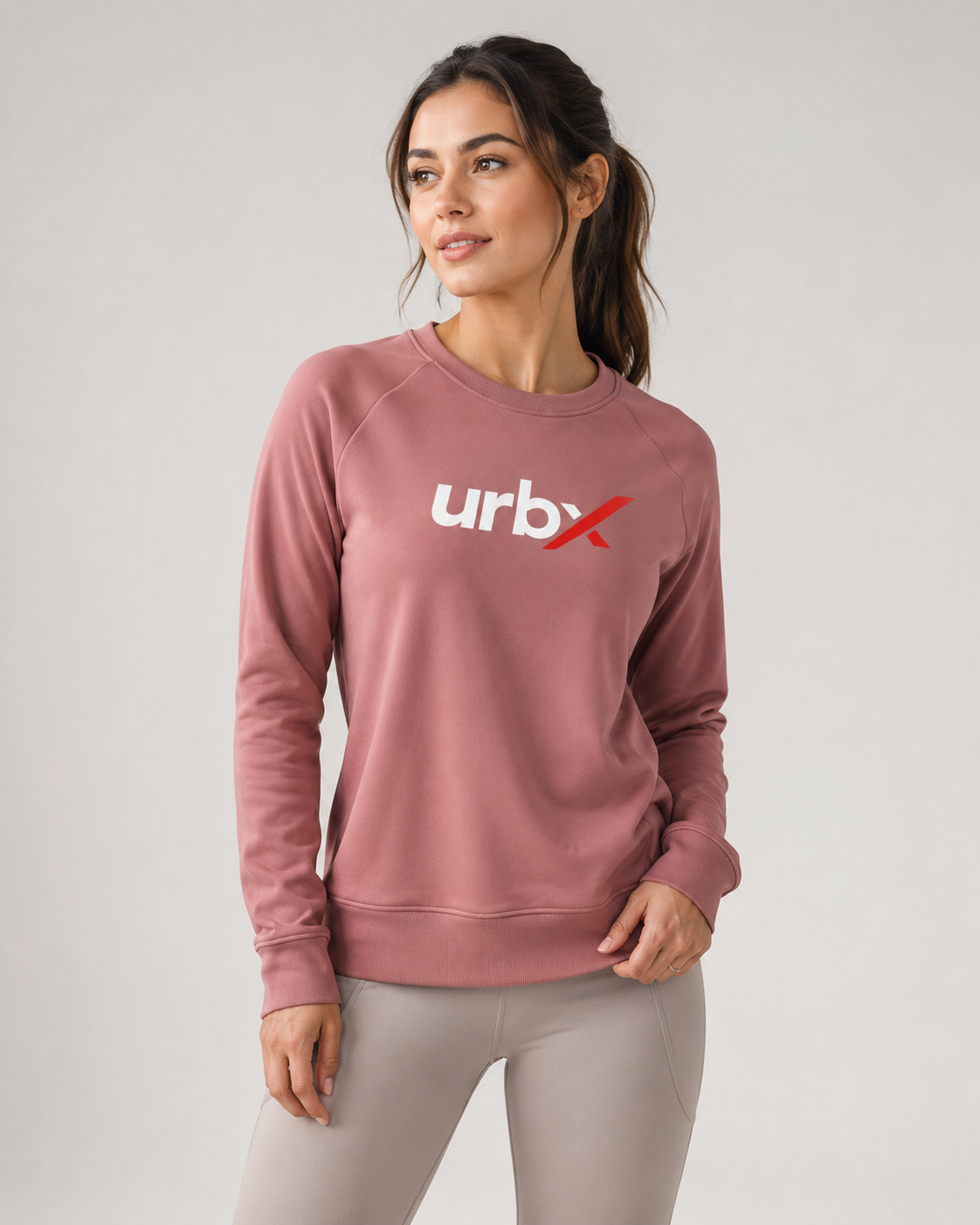 URBX Signature Crew Neck Sweatshirt Dusty Rose - Three Quarter Front View