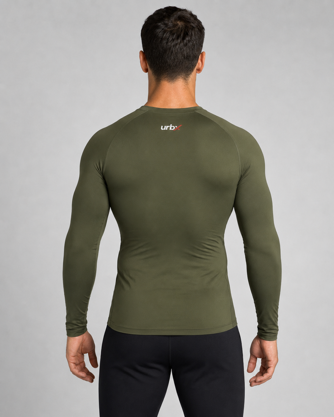 URBX Compression Base Layer Top Olive – Back straight view