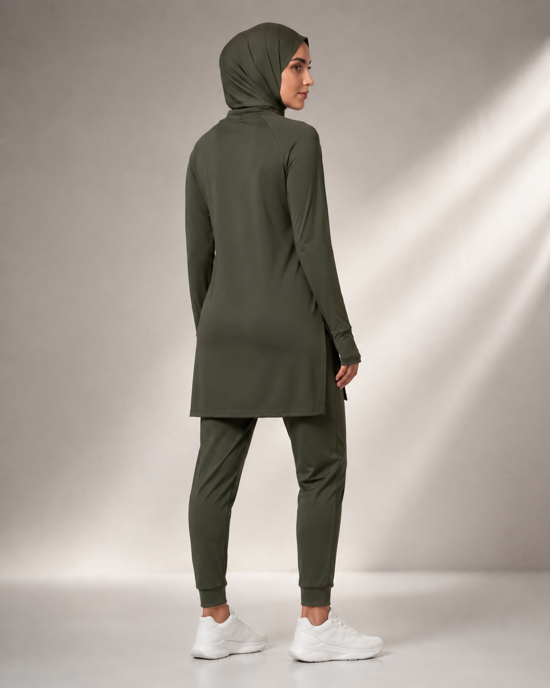 URBX Modest Active Set Olive Green - Back view full body