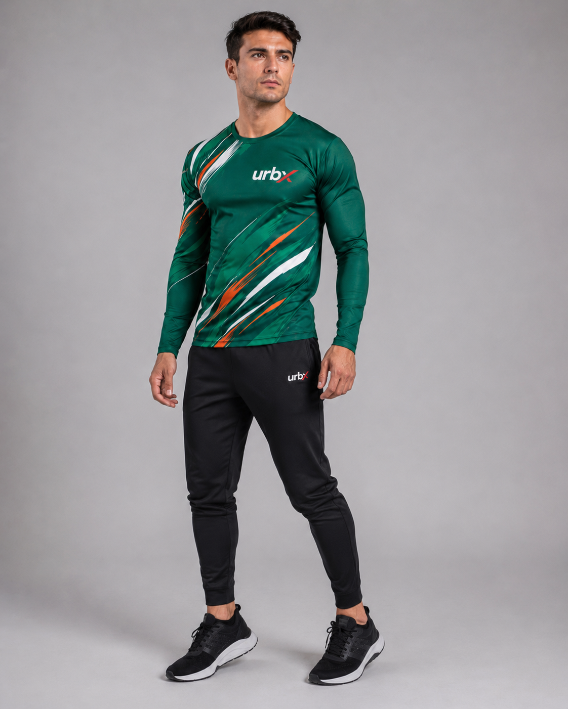 URBX Graphic Performance Long Sleeve Top Forest Green – Front angle view 1