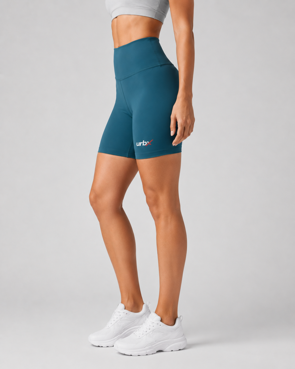 URBX High-Waist Biker Shorts Teal - Side Profile