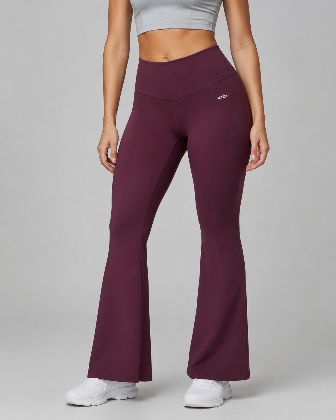 URBX High Waist Flare Leggings Deep Plum - Front angle close up