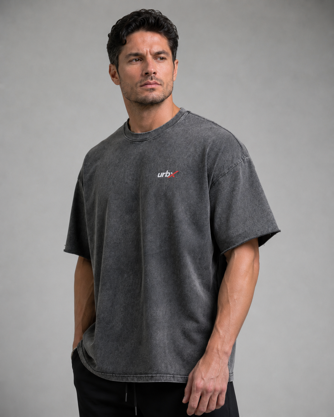 URBX Washed Oversized Tee Charcoal - Front view 2
