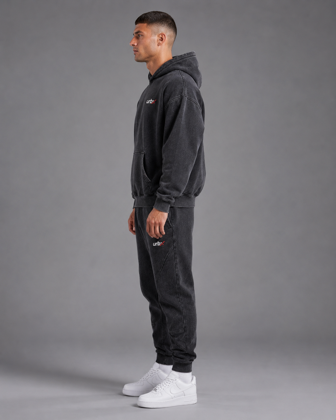 URBX Washed Oversized Tracksuit Washed Black - Back view