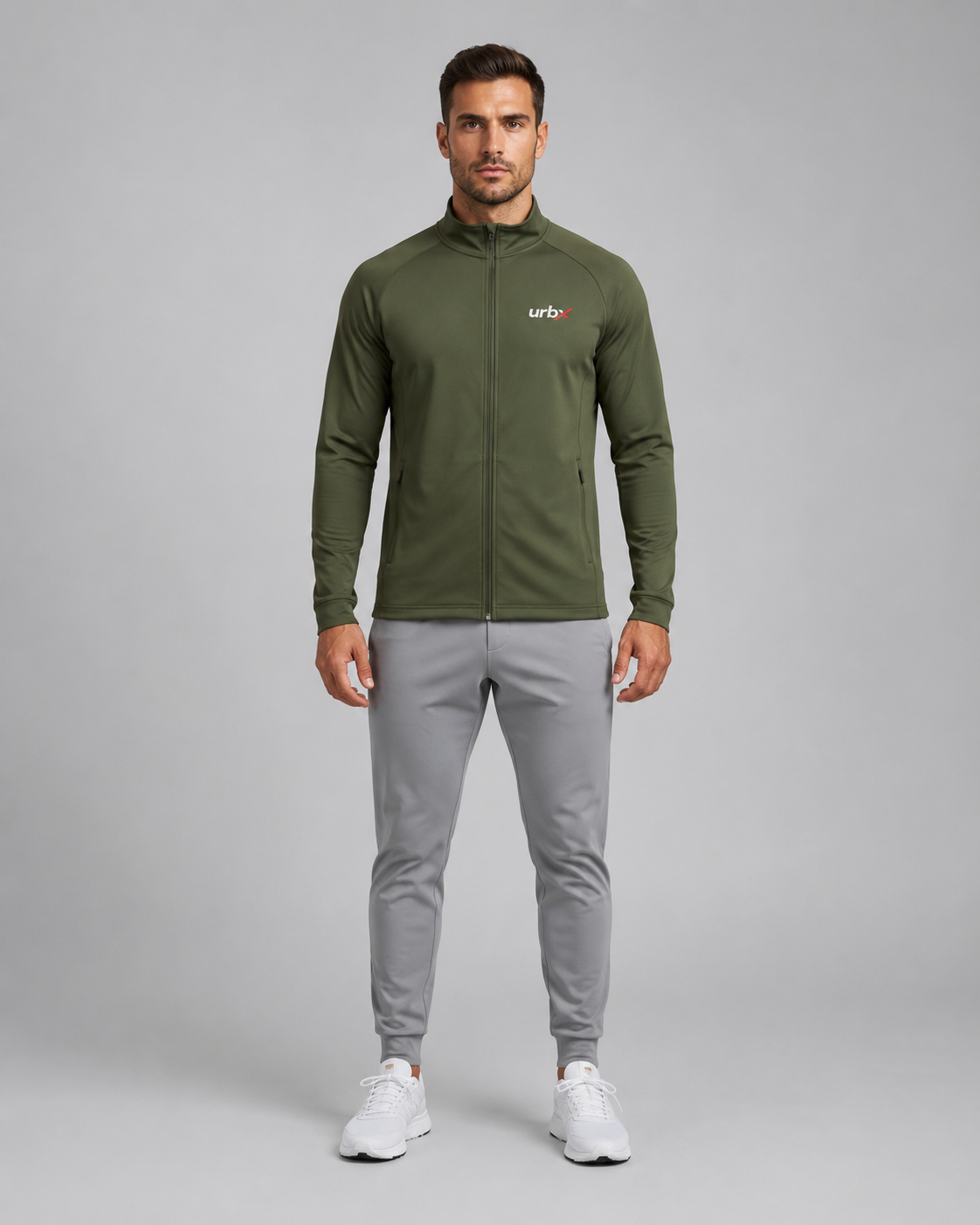 URBX Pro Zip-Up Track Jacket Olive - Full Body Front