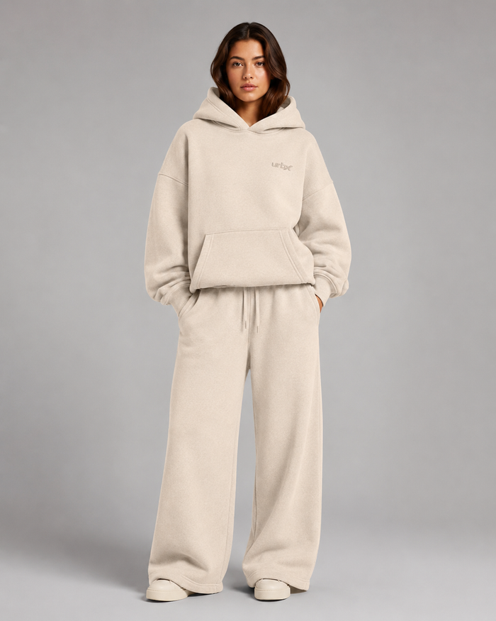 URBX Heavyweight Oversized Loungewear Set Oatmeal - Front view