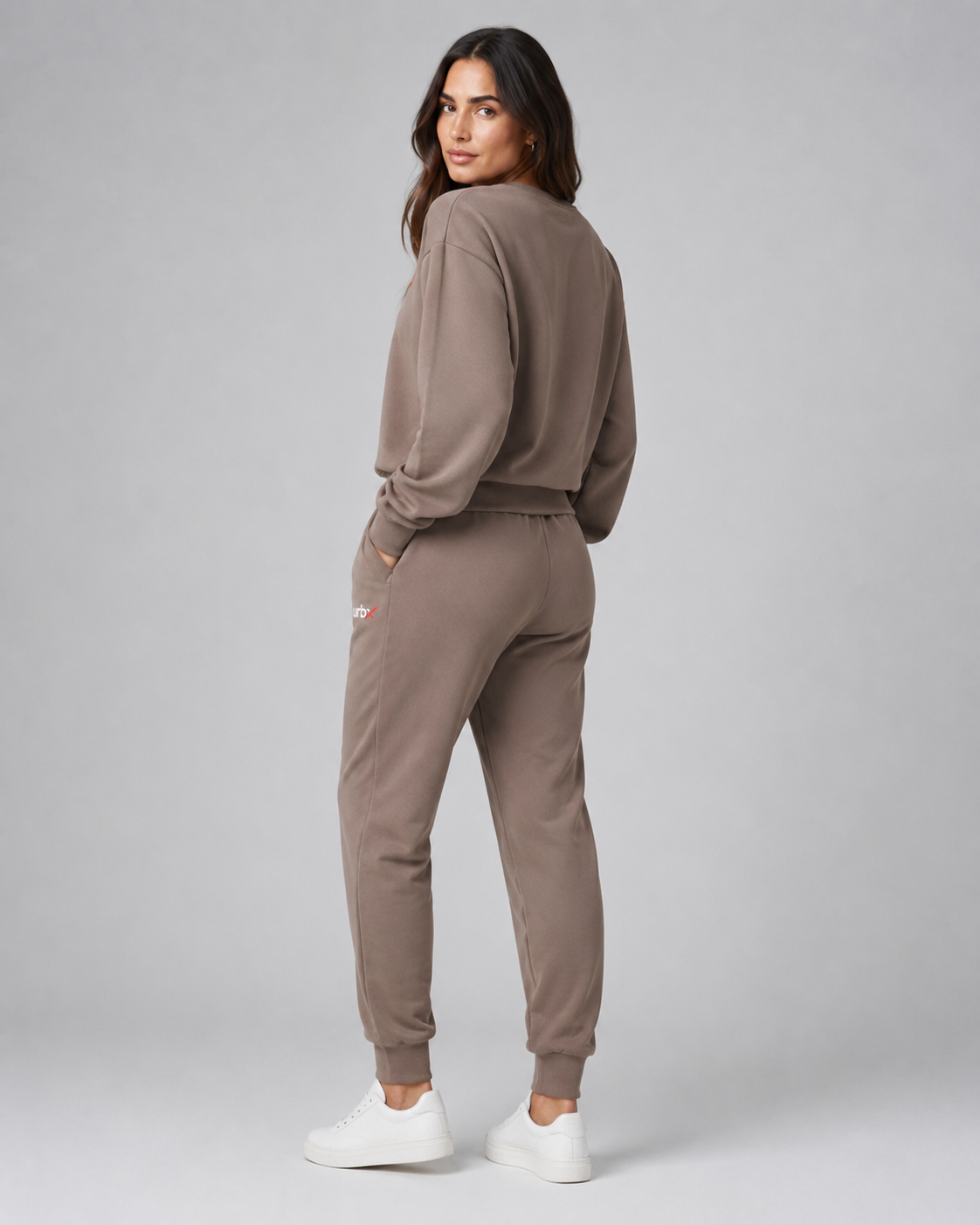 URBX Oversized Crewneck Lounge Set Mocha - Back three quarter angle