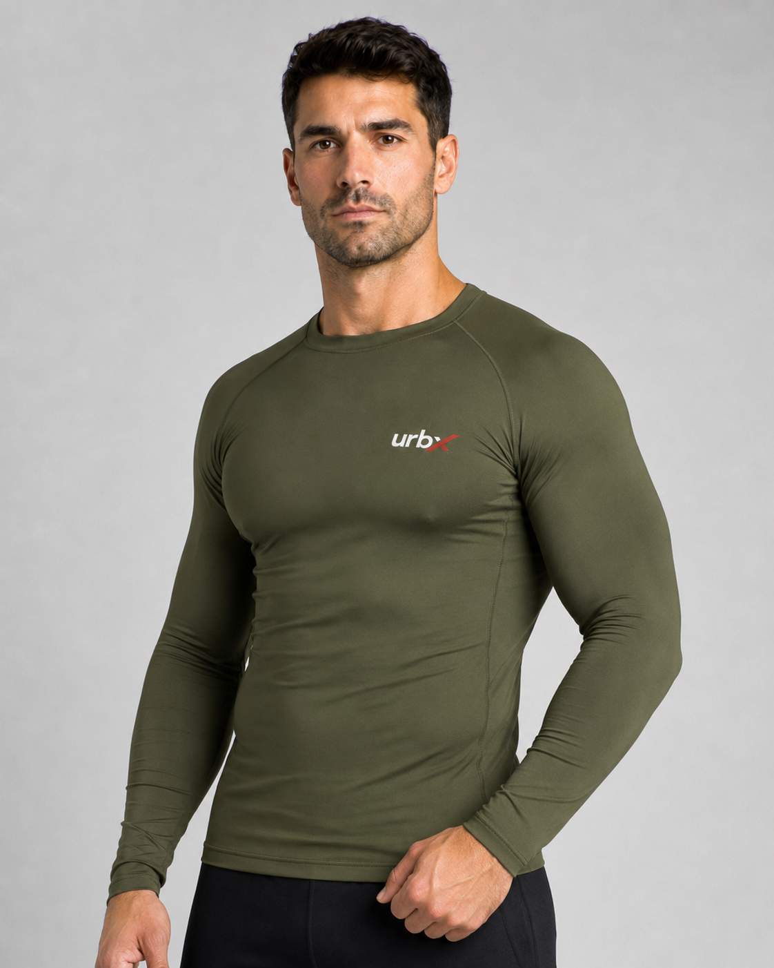 URBX Compression Base Layer Top Olive – Front relaxed pose
