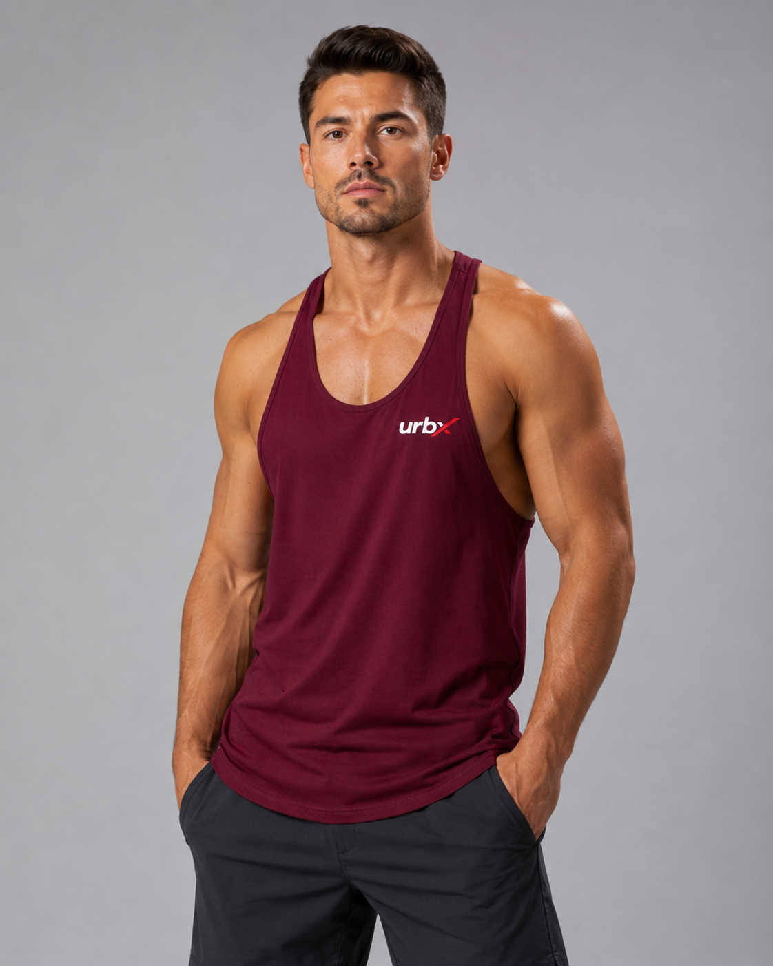 URBX Racerback Stringer Tank - Burgundy