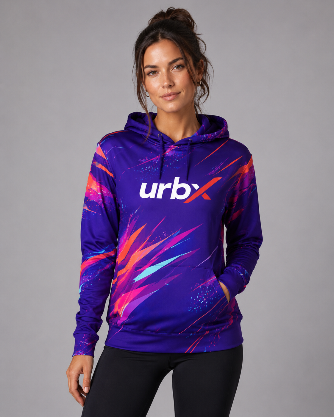 URBX Graphic Performance Hoodie Deep Purple – Front full-length view