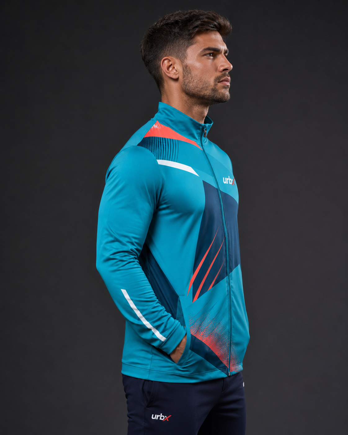 URBX Graphic Performance Jacket Teal – Side angle view