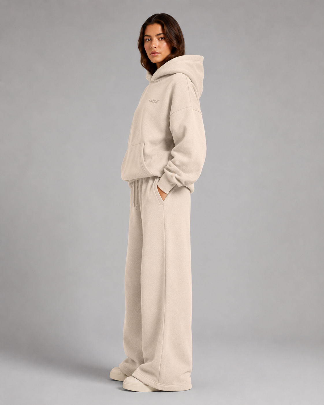 URBX Heavyweight Oversized Loungewear Set Oatmeal - Back view